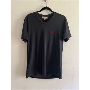 Burberry London England Black V Neck Logo Tee Shirt Medium